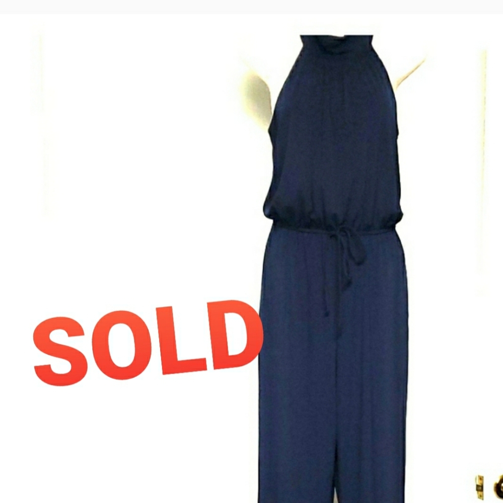 Womens Navy Sleeveless Cocktail Party Jumpsuit, 8